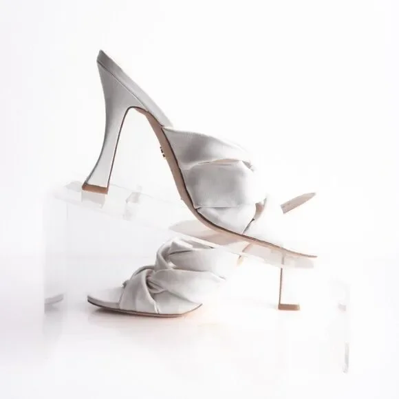 Veronica Beard Womens Alin Woven Heels Sandals White Leather Mules 6 EU 36